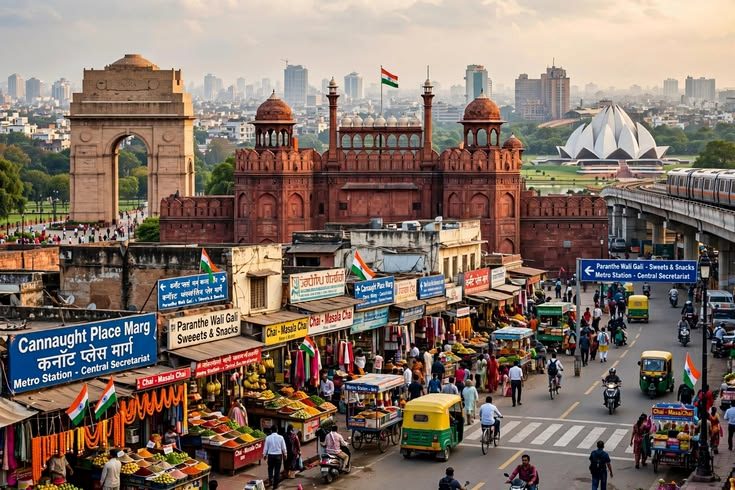 El Fuerte Rojo y el mercado de Chandni Chowk, en la Vieja Delhi