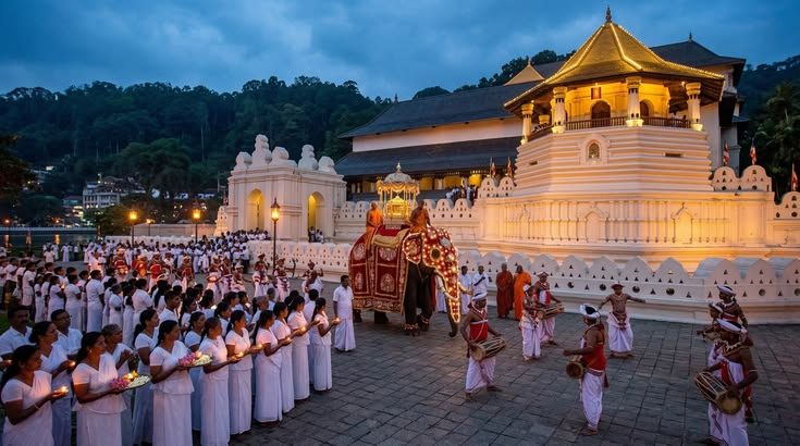 Danzas tradicionales frente al Templo del Diente, en Kandy