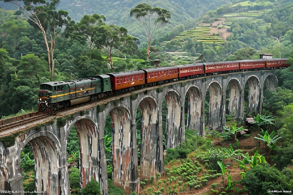 Un tren cruzando el Puente de los Nueve Arcos, en Ella